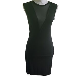 Don't Ask Why Sheer V-Dip Dress One Size Black Tshirt Material Viscose Nylon